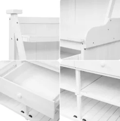 ChicFurnit Fir Wood Garden Potting Bench Table 65-inch Workstation with Storage Shelf Drawer Cabinet White