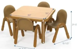 Children’s Factory Angeles Baseline Preschool 30″ Square Table & Chair Set Natural Wood
