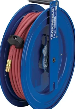 COXREELS SL17-H325 Spring Rewind Hose Reel 3/8″ I.D. 25′ Hose 4000 PSI Left Mount Blue