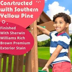 Creative Playthings LTD. Northbridge Pack 4 Wooden Swing Set with Climbing Wall, Swings & Slide, Yellow