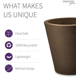 Crescent Garden Madison Planter Double-Walled Plant Pot 34-Inch Mocha