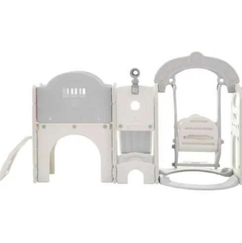 CUAUC 7-in-1 Toddler Slide & Swing Set with Basketball Hoop Grey+White