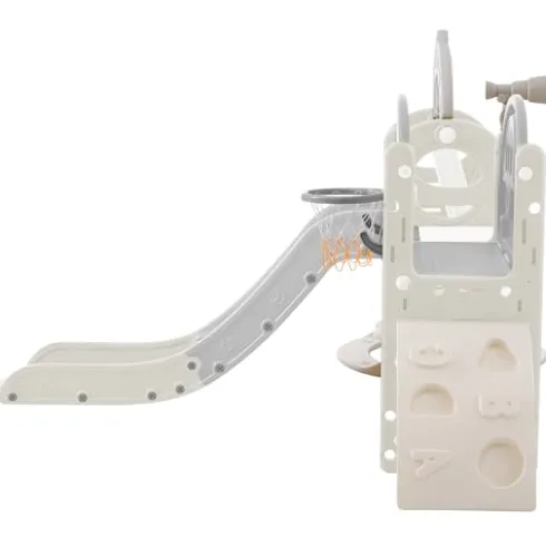 CUAUC 7-in-1 Toddler Slide & Swing Set with Basketball Hoop Grey+White