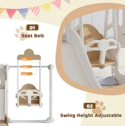 CUAUC 5-in-1 Toddler Slide and Swing Set with Drawing Whiteboard Coffee