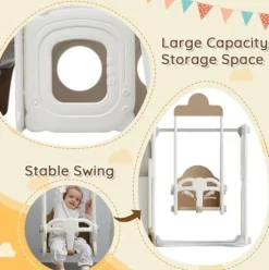 CUAUC 5-in-1 Toddler Slide and Swing Set with Drawing Whiteboard Coffee