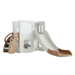CUAUC 5-in-1 Toddler Slide and Swing Set with Drawing Whiteboard Coffee