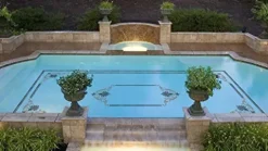 Custom Mosaics, Inc. Baroque Corner Scroll Porcelain Pool Mosaic 60″x45″ Blue