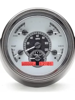 Dakota Digital VHX-51F-S-R 1951 Ford Analog Gauge System Silver Alloy Red Backlighting