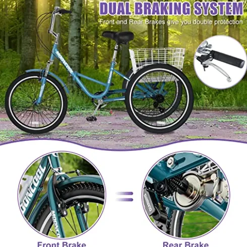 DoCred Adult Folding Tricycle 7-Speed 20/24/26-Inch Peacock Blue