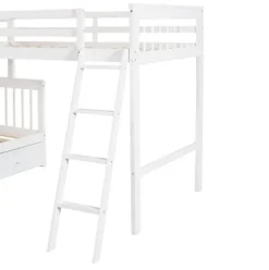DRELOFT L-Shaped Twin Bunk Bed with Storage Drawers White