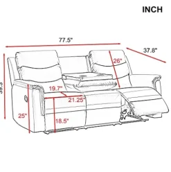 Eafurn Black Faux Leather Recliner Loveseat Sofa with Console 78.74