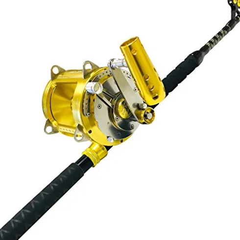 EAT MY TACKLE 80 Wide 2 Speed Fishing Reel with Blue/Black Tournament Edition Rod