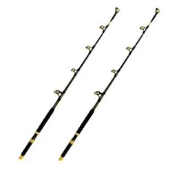 EAT MY TACKLE 80 Wide 2 Speed Trolling Fishing Reels and Rods Set Black and Gold