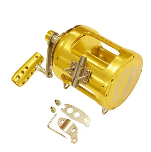 EAT MY TACKLE 80 Wide 2 Speed Trolling Fishing Reels and Rods Set Black and Gold