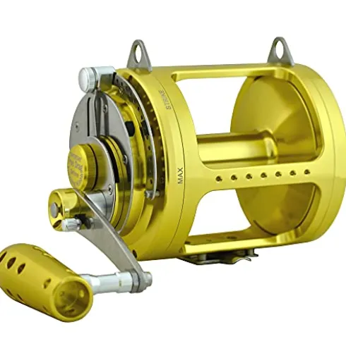 EAT MY TACKLE 80 Wide 2 Speed Trolling Fishing Reels and Rods Set Black and Gold