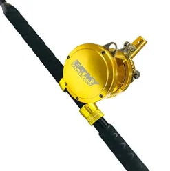 EAT MY TACKLE 30 Wide 2 Speed Fishing Reels on 30-50 Pound Tournament Rods Gold (2 Pack)