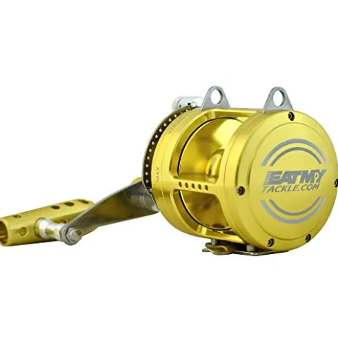 EAT MY TACKLE 30 Wide 2 Speed Fishing Reels on 30-50 Pound Tournament Rods Gold (2 Pack)