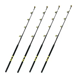 EAT MY TACKLE 80 Wide 2 Speed Fishing Reels on 130-160 lb Blue Marlin Rods (4 Pack) Black