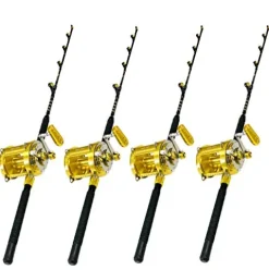 EAT MY TACKLE 80 Wide 2 Speed Fishing Reels on 130-160 lb Blue Marlin Rods (4 Pack) Black