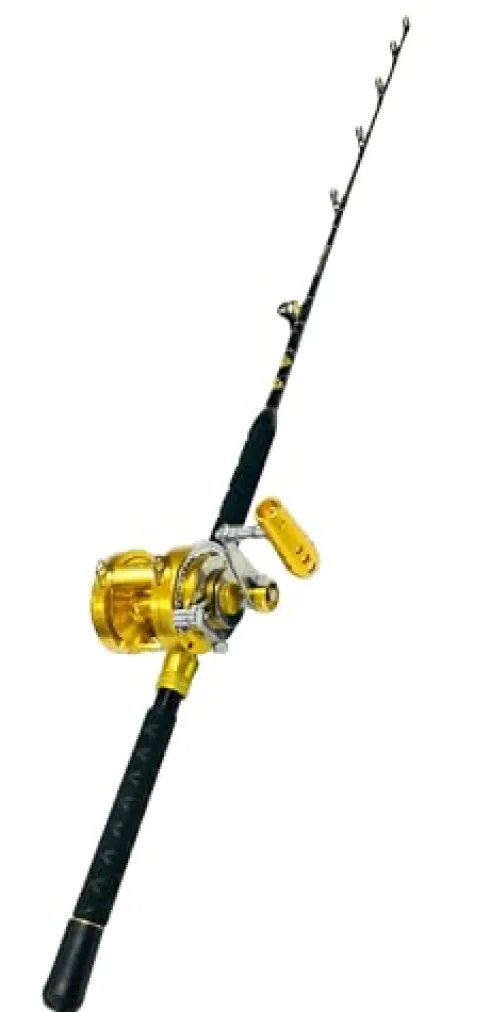 EAT MY TACKLE 30″ Wide 2 Speed Fishing Rod and Reel Combo Gold Anodized