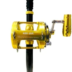 EAT MY TACKLE 80W 2-Speed Reel on Long Dredge Rod Gold