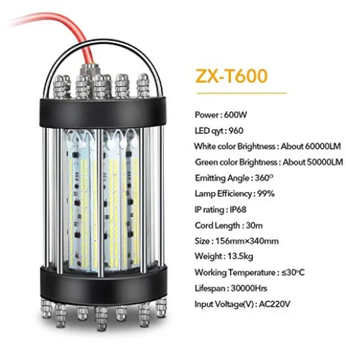 efuture IP68 600W LED Underwater Fishing Light Green