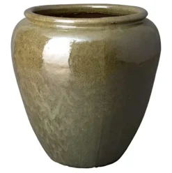 Emissary 30 in. Tea Green Ceramic Round Planter with Drainage Hole