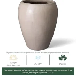 Emissary 25in Distressed White Stoneware Round Planter