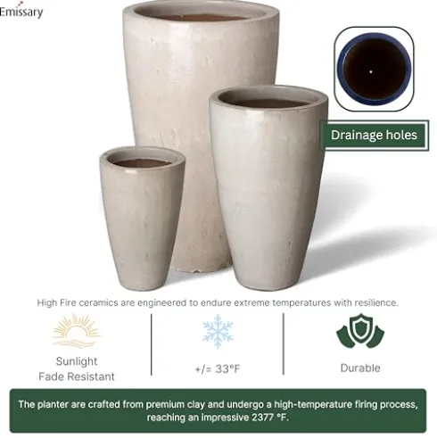 Emissary 24in Distressed White Stoneware Round Planter