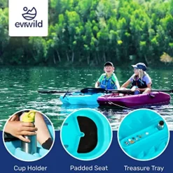 Evrwild Kids 6.5ft Kayak with Paddle, Lightweight Premium & Stable, 3-Level Footrest, Sit On Top for Youth to Teen Up to 130lbs, Grinnell Glacier Blue
