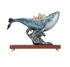 FENGSHUI-CAISHEN Pure Copper Whale Statue Blue