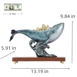 FENGSHUI-CAISHEN Pure Copper Whale Statue Blue