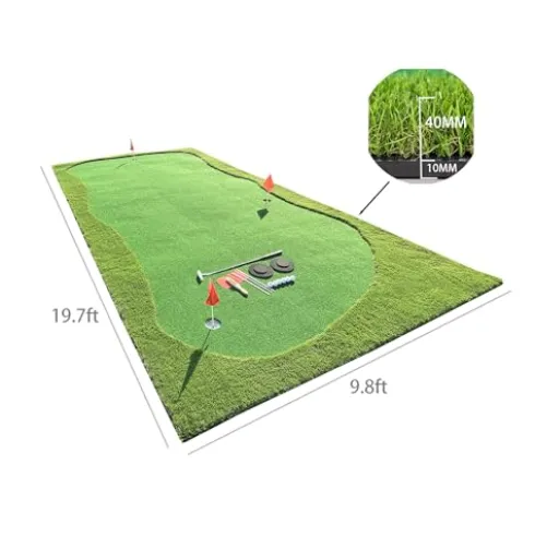 FixtureDisplays Golf Putting Green Mat Set Artificial Turf with Golf Balls and Putter 20 X 10