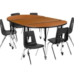 Flash Furniture Emmy Mobile Oval Wave Activity Table Set with Student Stack Chairs Oak