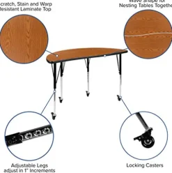 Flash Furniture Emmy Mobile Oval Wave Activity Table Set with Student Stack Chairs Oak