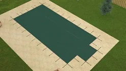 GLI Secur-A-Pool Green Rectangular Safety Cover 14′ x 28′ with 4′ x 8′ Center End Step