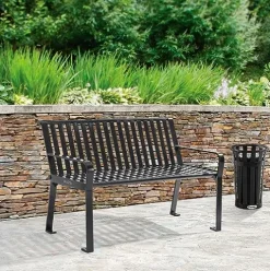 Global Industrial 4 ft. Outdoor Park Bench with Back, Vertical Steel Slat Black