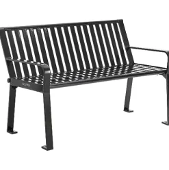 Global Industrial 4 ft. Outdoor Park Bench with Back, Vertical Steel Slat Black