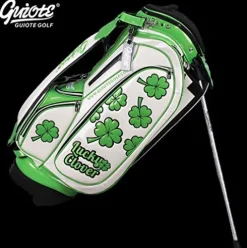 Guiote Golf Stand Bag Pu Leather Golf Carry Bag Embroidery Series 8-Ways 9.0″ White Lucky Clover