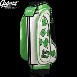 Guiote Golf Stand Bag Pu Leather Golf Carry Bag Embroidery Series 8-Ways 9.0″ White Lucky Clover