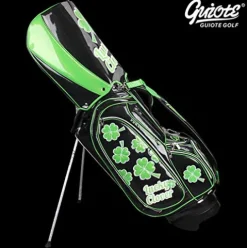 Guiote Golf Stand Bag Pu Leather Golf Carry Bag Embroidery Series 8-Ways 9.0″ Black Lucky Clover