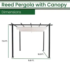 Hanover Reed Outdoor Pergola with Adjustable Sling Canopy Gray 9.8′ x 9.8′ x 7.6′