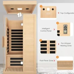 HAOYAYA Indoor Far Infrared Sauna Canadian Hemlock Single Person Spa with Oxygen Bar, 7 Color Therapy, 1420W Low-EMF