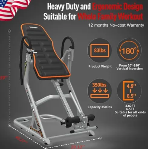 HARISON Heavy Duty Inversion Table for Back Pain Relief 350 LBS Capacity with 3D Memory Foam Black+Red