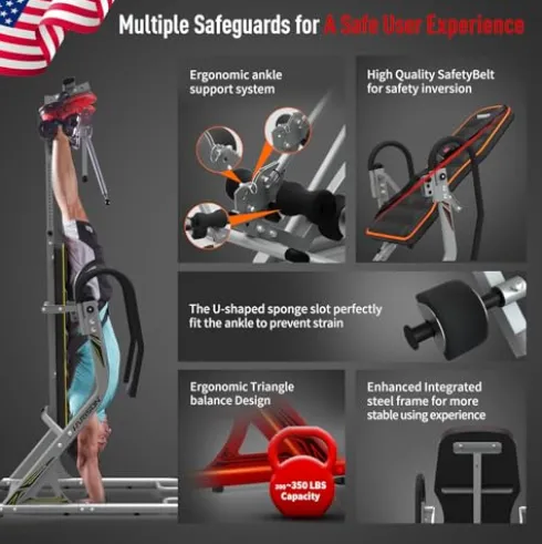 HARISON Heavy Duty Inversion Table for Back Pain Relief 350 LBS Capacity with 3D Memory Foam Black+Red