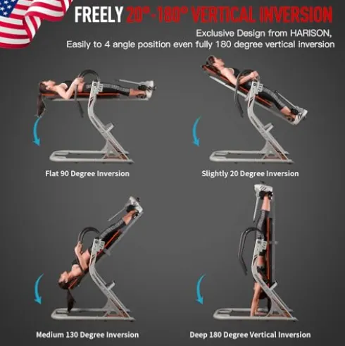 HARISON Heavy Duty Inversion Table for Back Pain Relief 350 LBS Capacity with 3D Memory Foam Black+Red