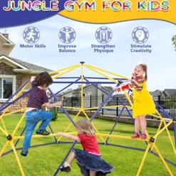 Hipicute 10FT Climbing Dome Jungle Gym with Hammock & Swing Yellow/Blue