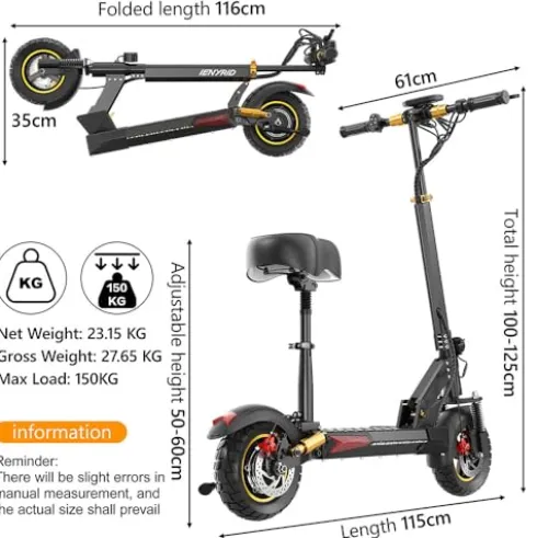 iENYRID Adults Electric Scooter 800W Motor Offroad Black