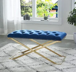 IH CASADECOR Imperial Tufted Double Bench Silver X Base Navy Blue