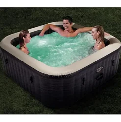 Intex 28449EP PureSpa Plus Greystone Inflatable Square Hot Tub Gray